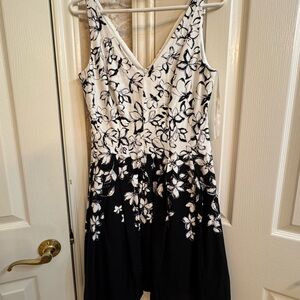 Ralph Lauren Black and White Floral V-Neck Midi Dress